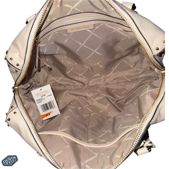 MICHAEL_KORS Light Cream Astor Large Studded Leather Tote Bag/Shoulder Purse NEW - Picture 11 of 16